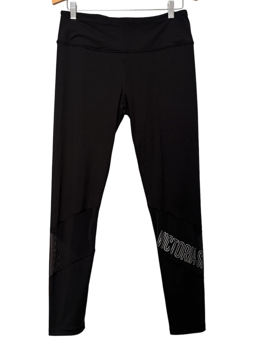 Victoria’s Secret Sport Knockout Leggings Black Mesh Women’s Large Athletic Logo